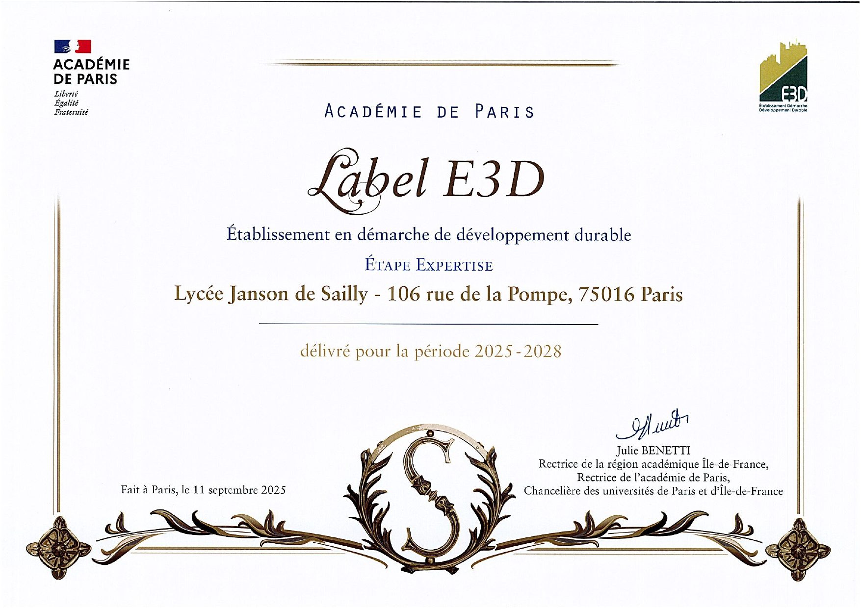 Labellisation E3D (Établissement en Démarche globale de Développement Durable)