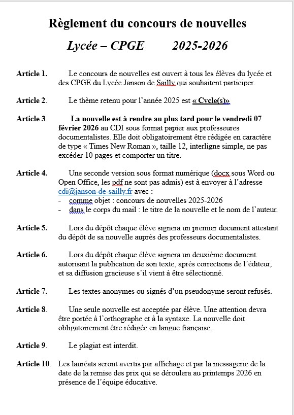 Concours de nouvelles Lycée - CPGE 2025/2026
